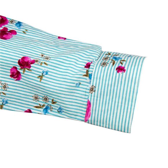 Skyline Collection Women's Cotton Floral & Blue Striped Button Down Blouse, XL - Picture 4 of 5